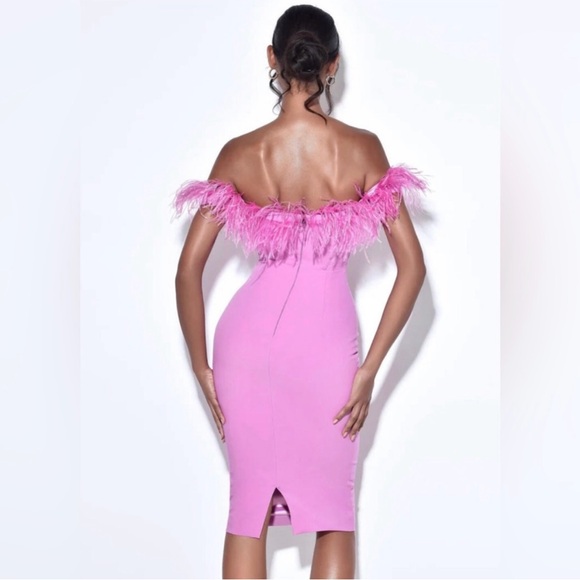 Valentines Day Dress 🩷 Chic Strapless Pink Feather Dress - Picture 3 of 3